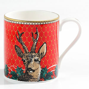 Antler and Trellis Red Christmas Mug by Halcyon Days