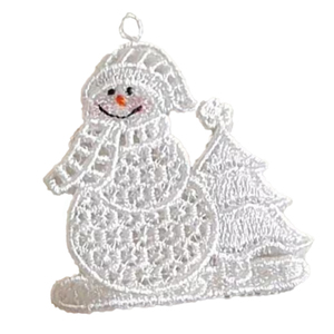 White Lace Snowman with Tree Christmas Tree Decoration