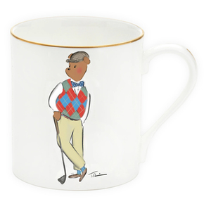 Hal The Bear Golfing Bone China Mug - White- By Halcyon Days