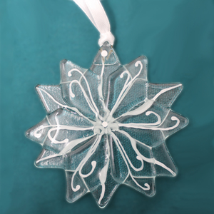 Clear Glass Snowflake with White Detail Christmas Tree Decoration v1