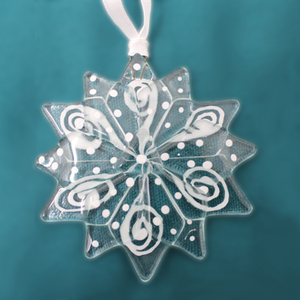 Clear Glass Snowflake with White Detail Christmas Tree Decoration v2